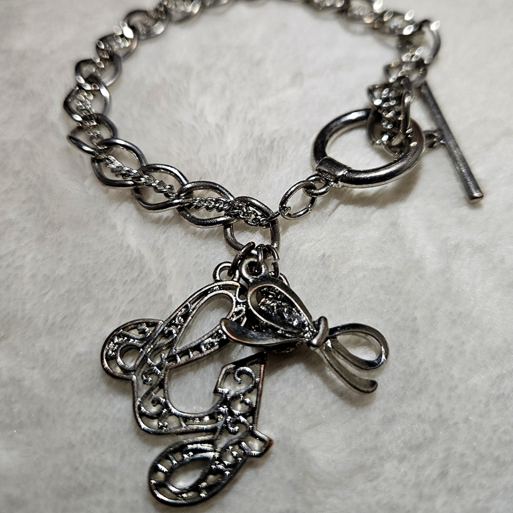 G by Guess Vintage 80's Silver Tone 'G' Charm Bracelet with Rhinestone & Bow